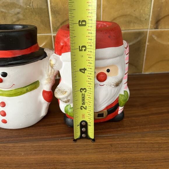 Santa Claus and Snowman Ceramic Candle Holders Christmas - Picture 8 of 9